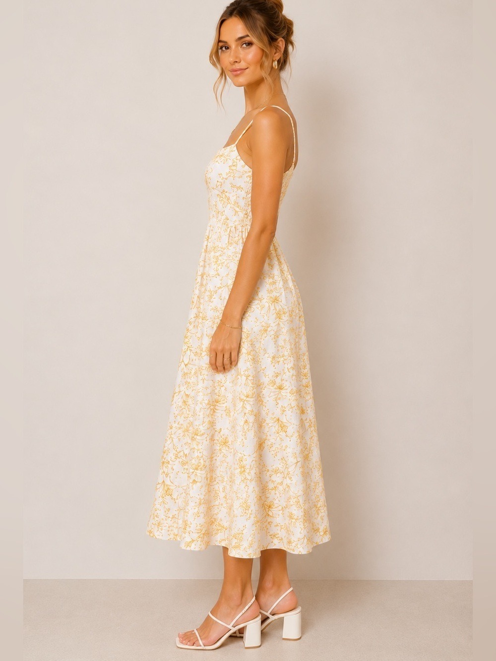 1. STATE Linen Blend Floral Midi Dress XS Smocked Back Cottagecore - Picture 3 of 9